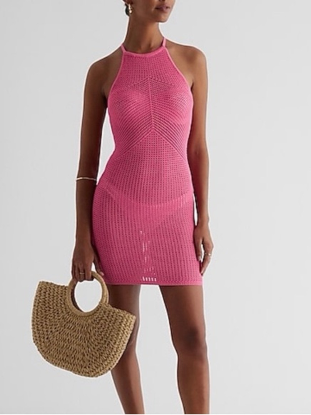 Express Hot Pink Crochet Halter Top